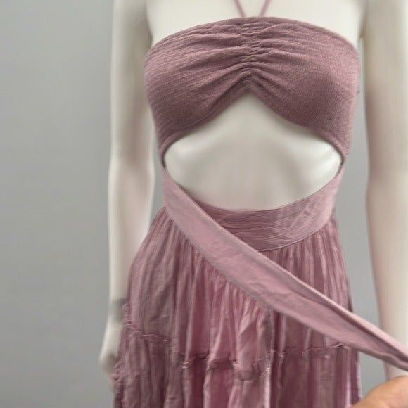 Olivaceous rayon lavender dress tube top halter attached to‎ wrap skirt - Picture 7 of 10